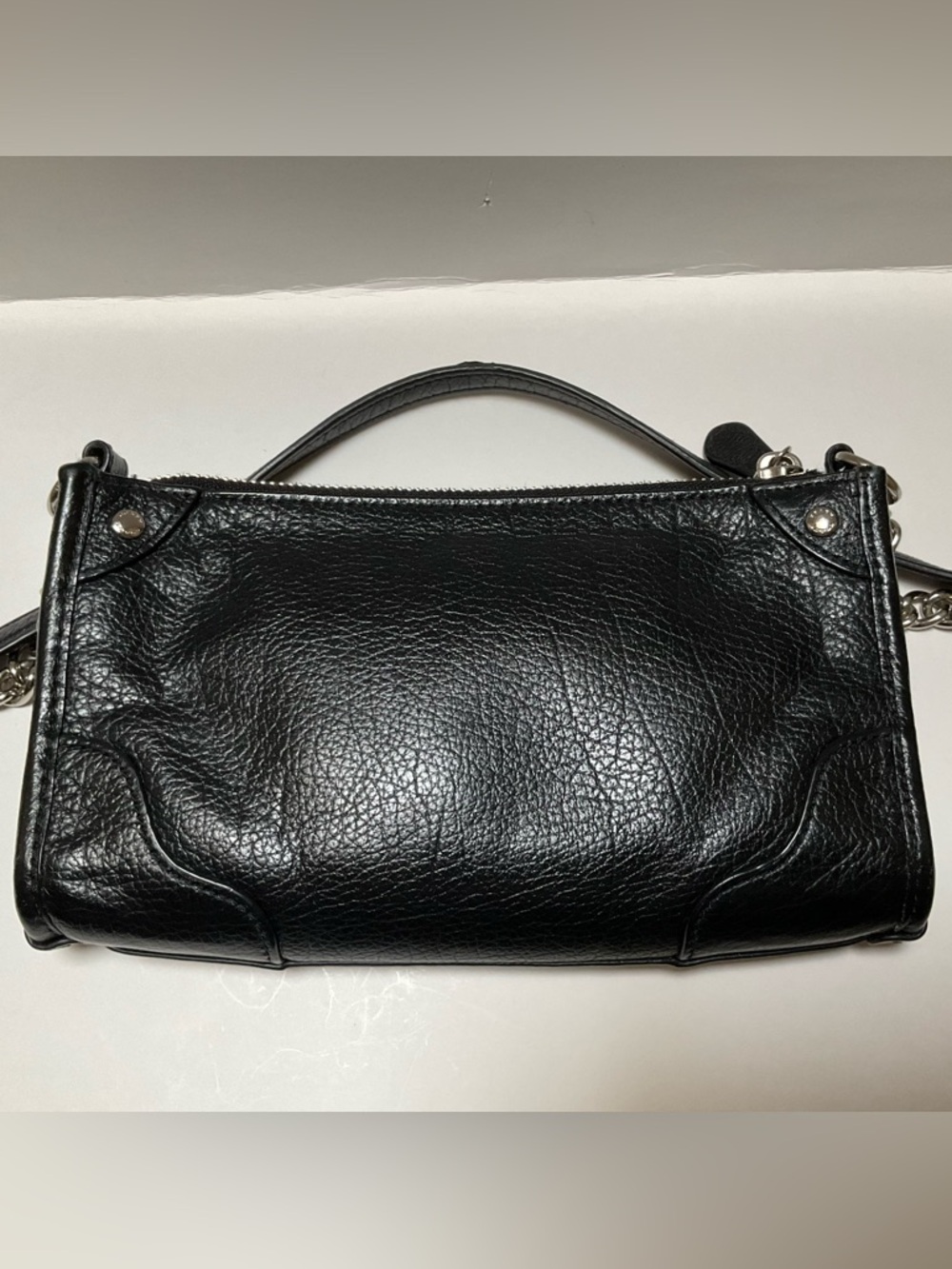 COACH Shoulder Bag Mickie Black pebbled Leather Crossbody w/ Silver Chain Strap - Picture 3 of 14